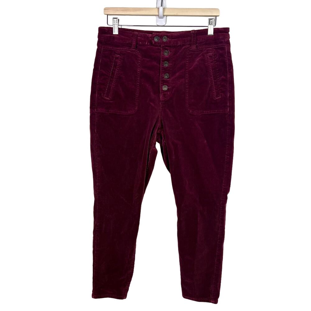 American Eagle Sz 12 X-Short Maroon Corduroy Curvy Hi-Rise Jegging Button Fly